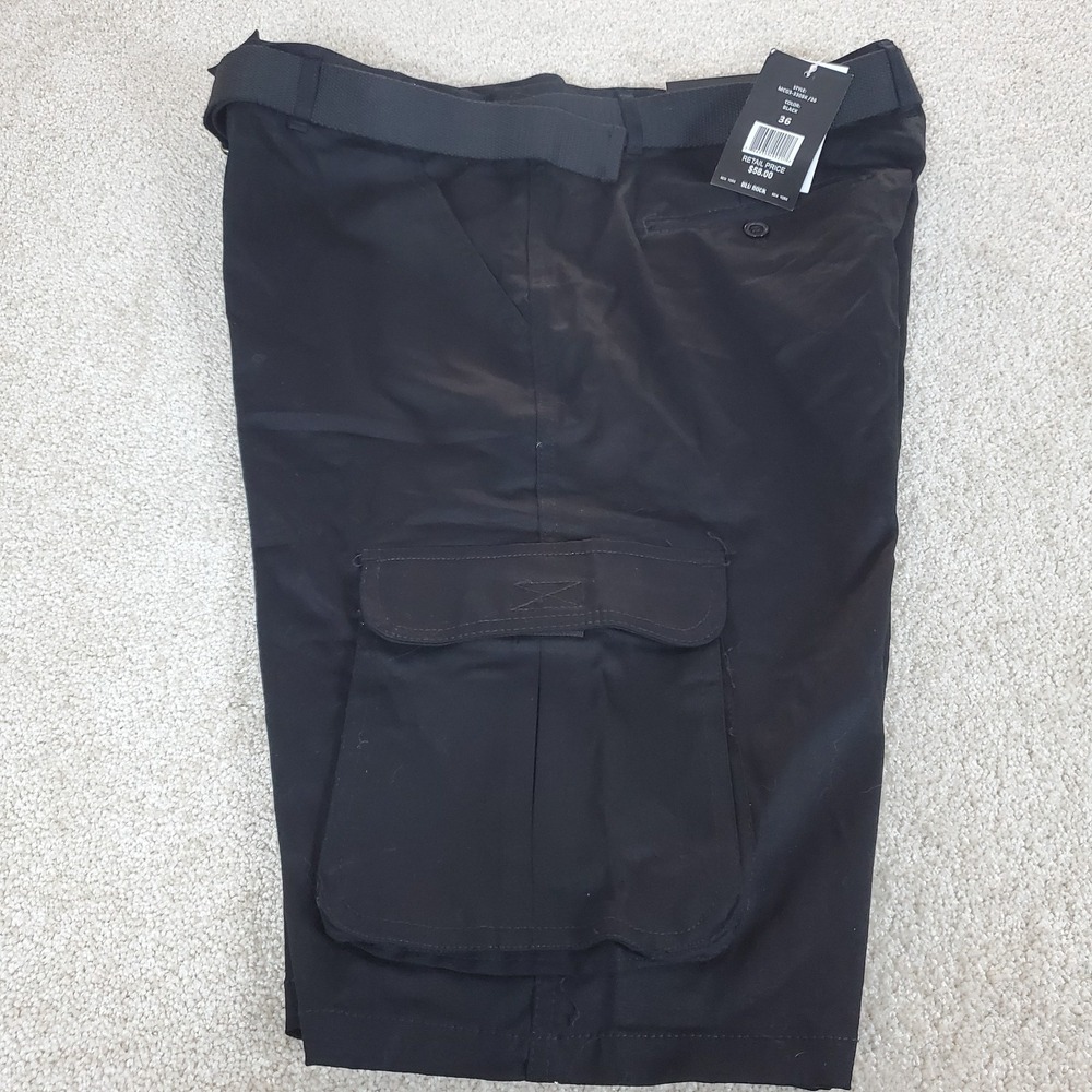 Blu Rock Men's Cargo‎ Shorts Black Size 36 Belted NWTGS 4 Way Stretch